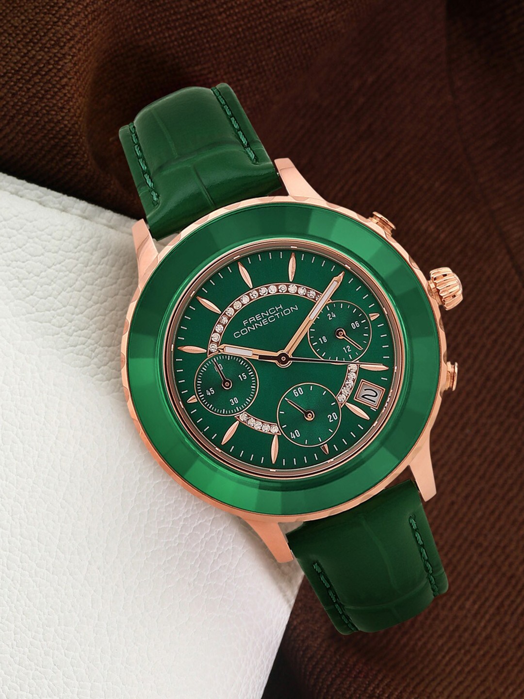 

French Connection Women Round Shape Leather Straps Analogue & Digital Watch FCF03GL, Green