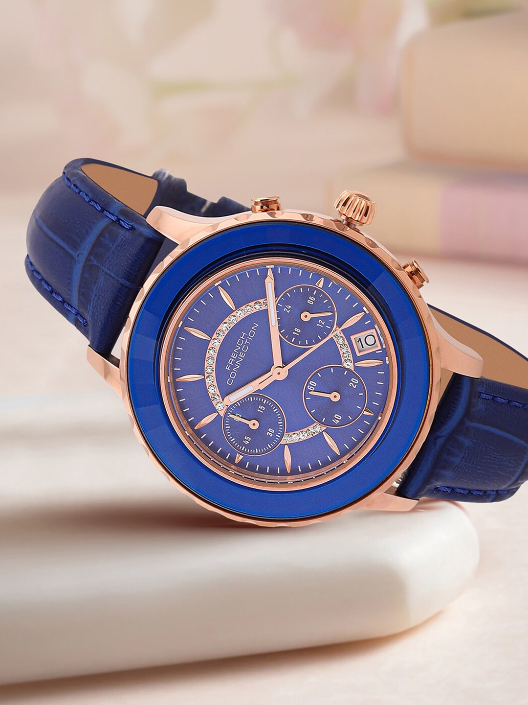 

French Connection Women Leather Bracelet Style Straps Analogue Watch FCF03UL, Blue