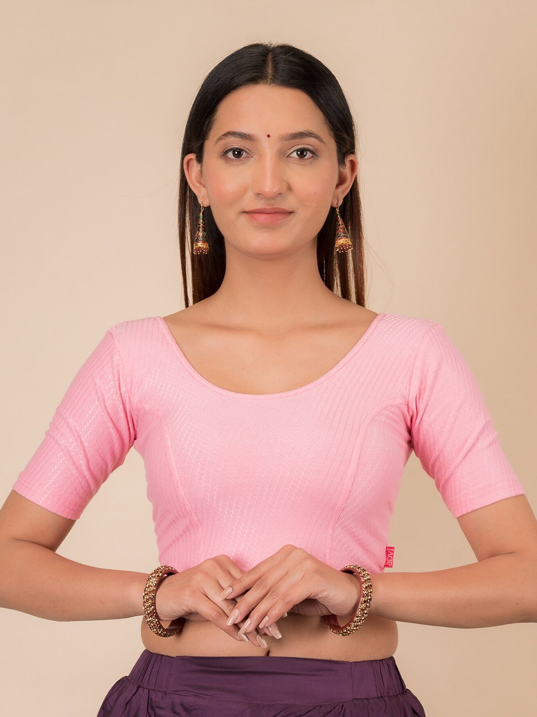 

Bindigasm's Advi Self-Design Cotton Stretchable Saree Blouse, Pink
