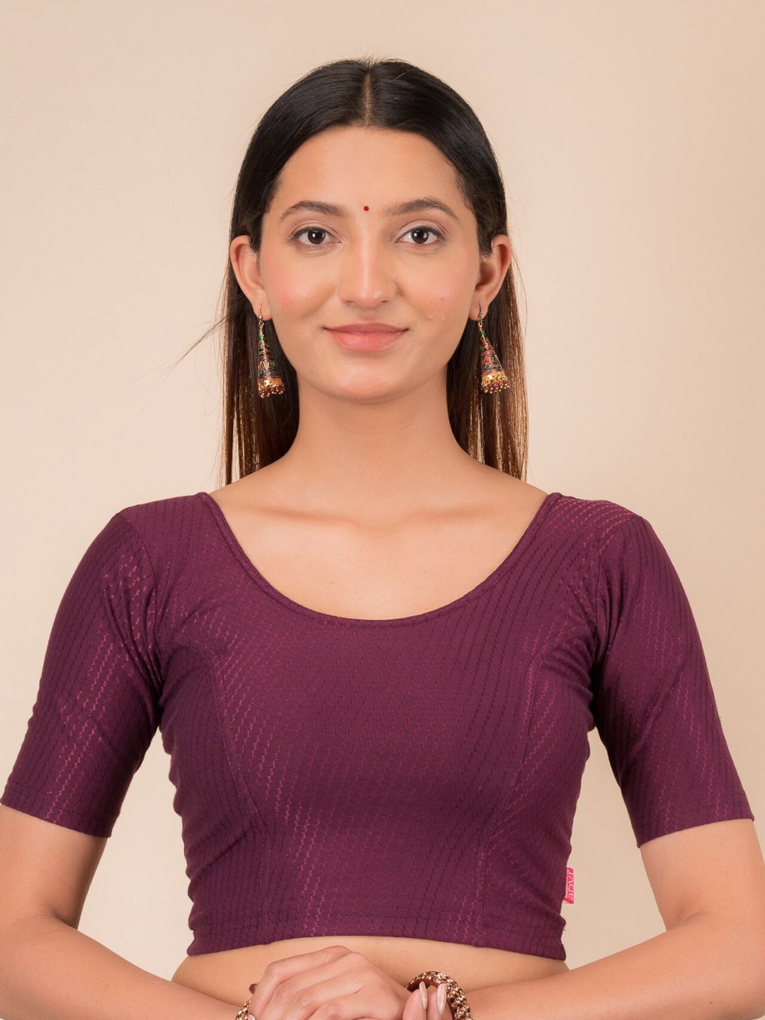 

Bindigasm's Advi Self-Design Cotton Stretchable Saree Blouse, Burgundy