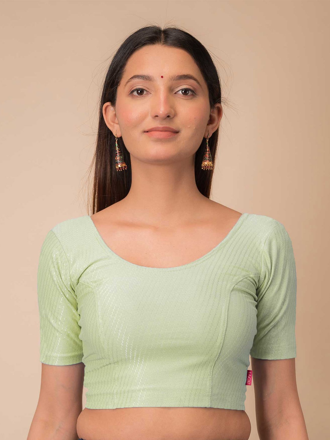 

Bindigasm's Advi Self-Design Cotton Stretchable Readymade Saree Blouse, Green