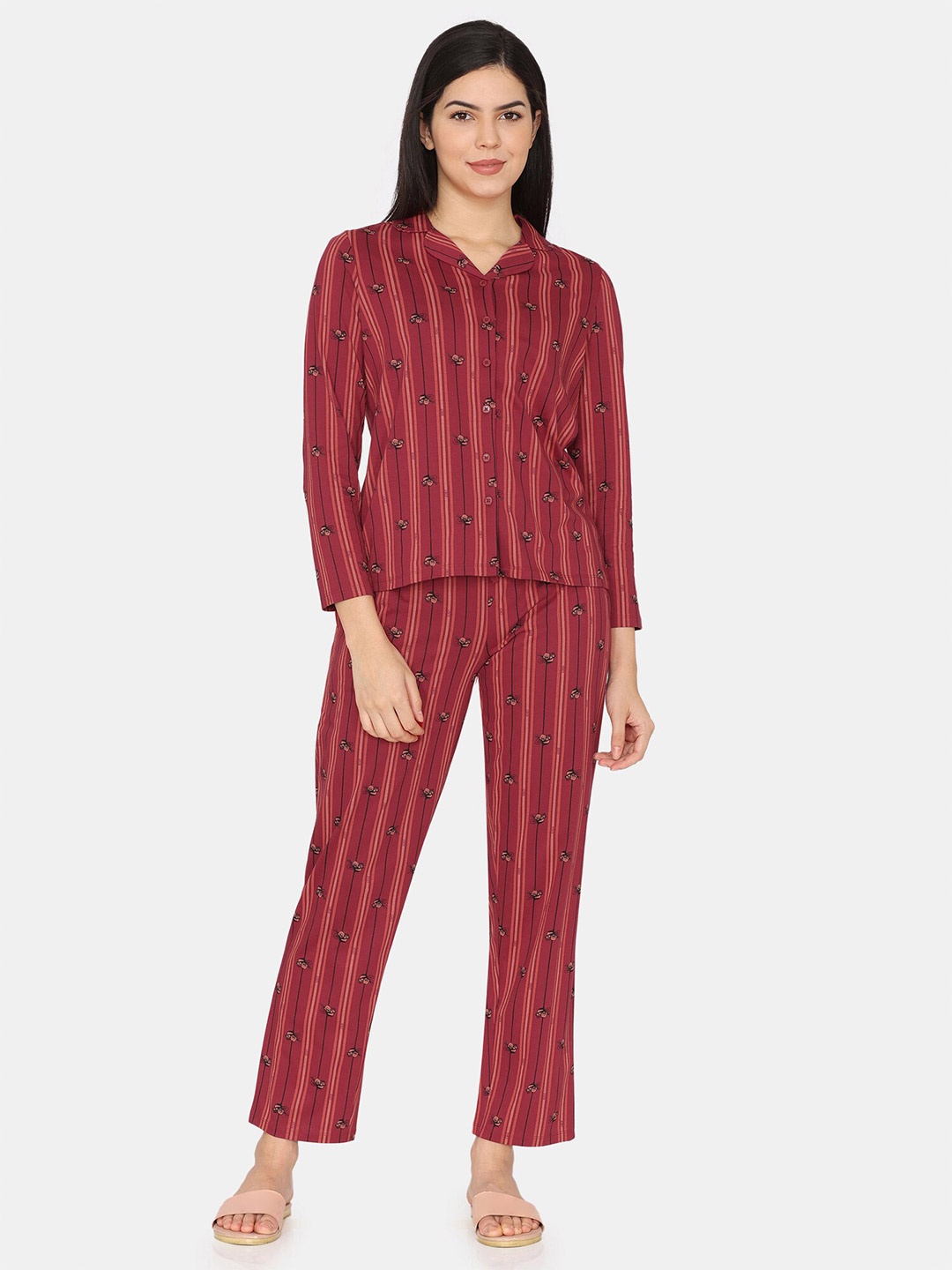 

Zivame Pure Cotton Printed Night Suit, Red