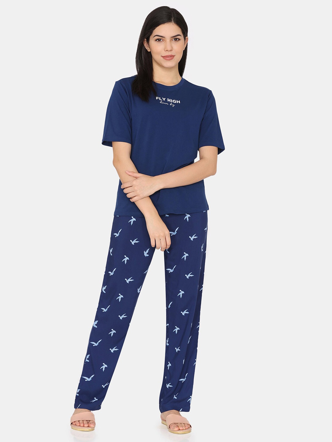

Zivame Round Neck T-Shirt & Pyjama, Blue