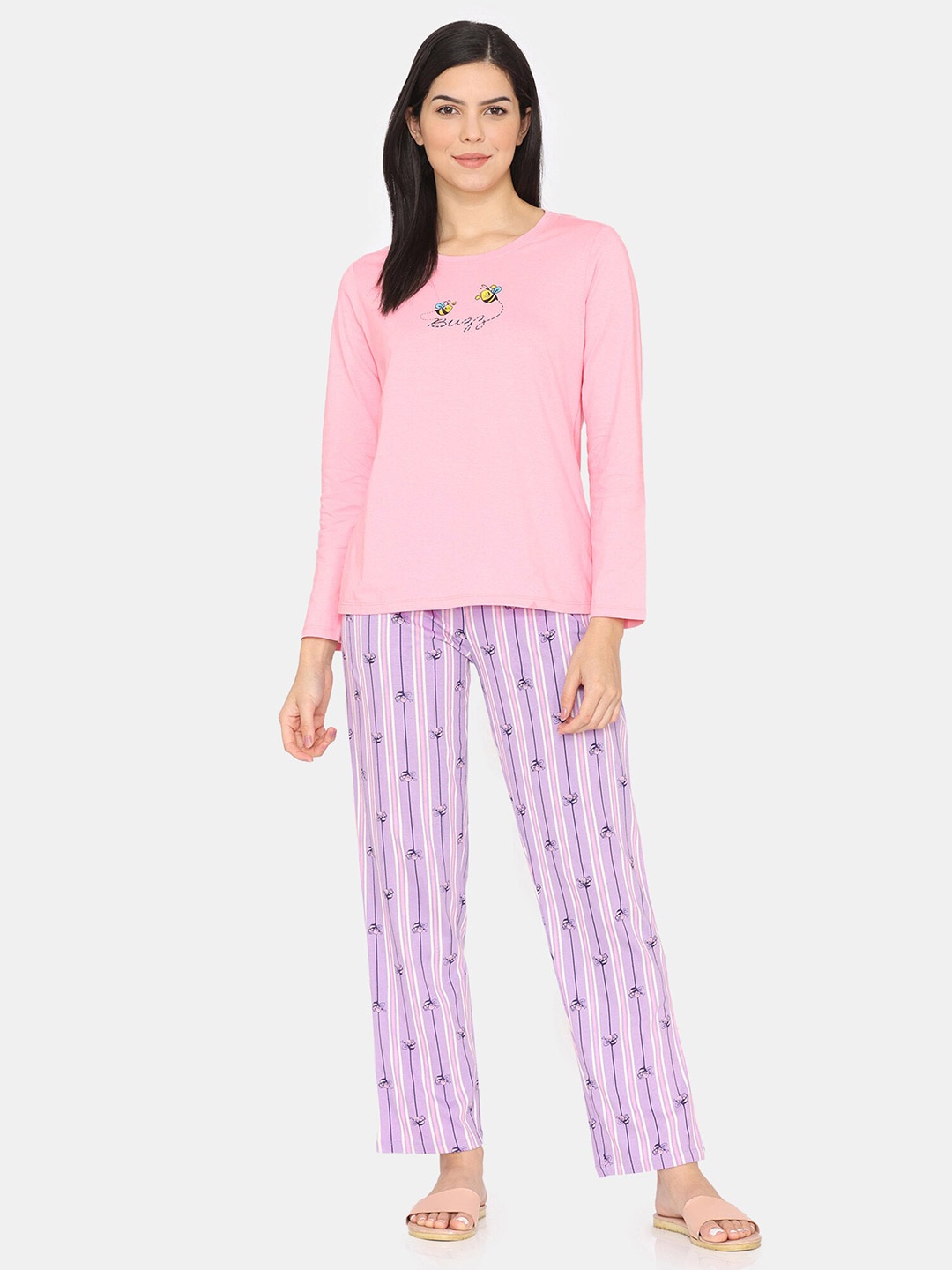 

Zivame Conversational Printed Pure Cotton Night suit, Purple