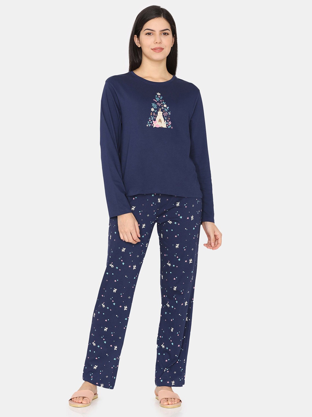 

Zivame Floral Printed Pure Cotton Night suit, Blue
