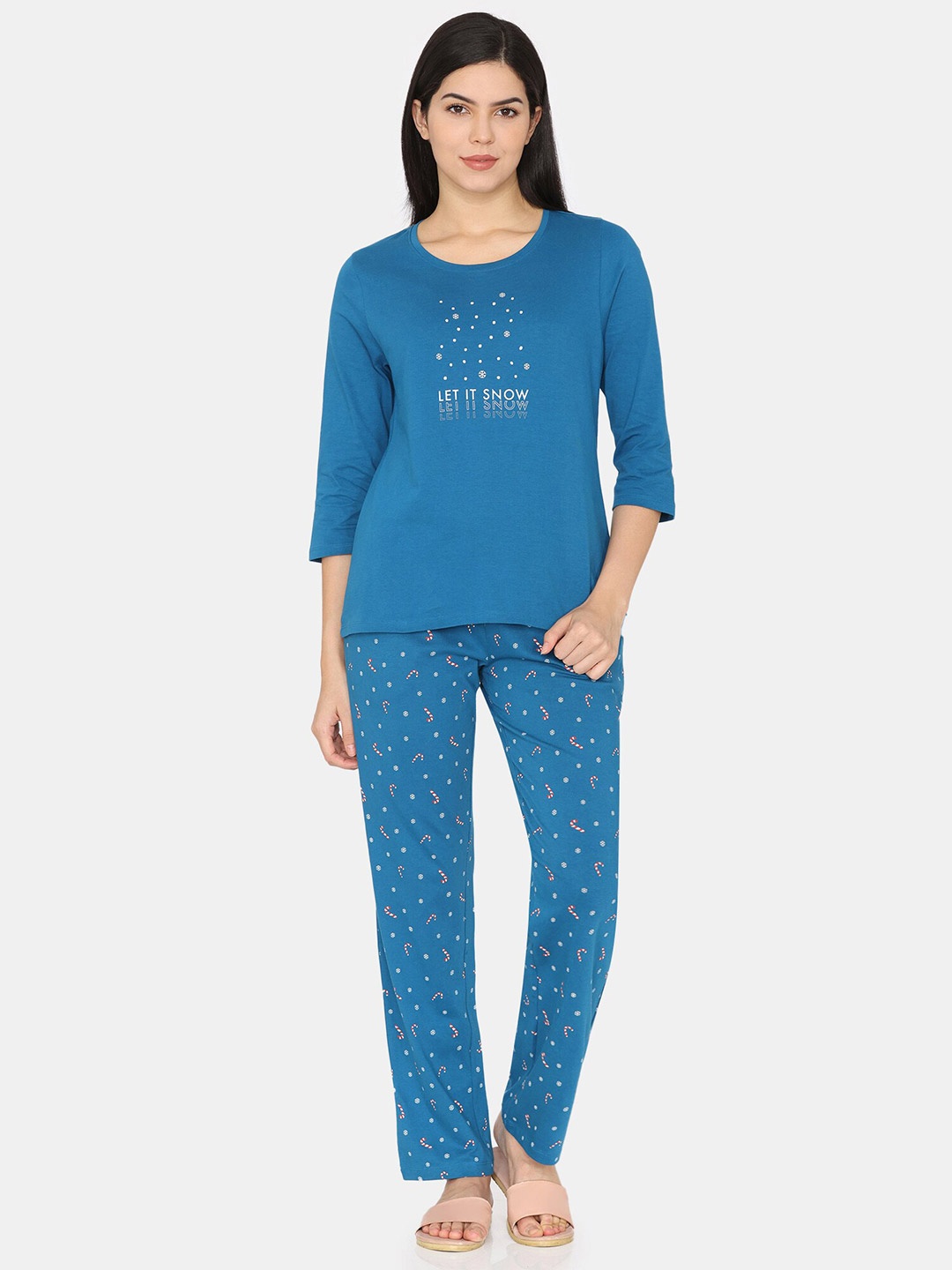 

Zivame Abstract Printed Pure Cotton Night suit, Blue