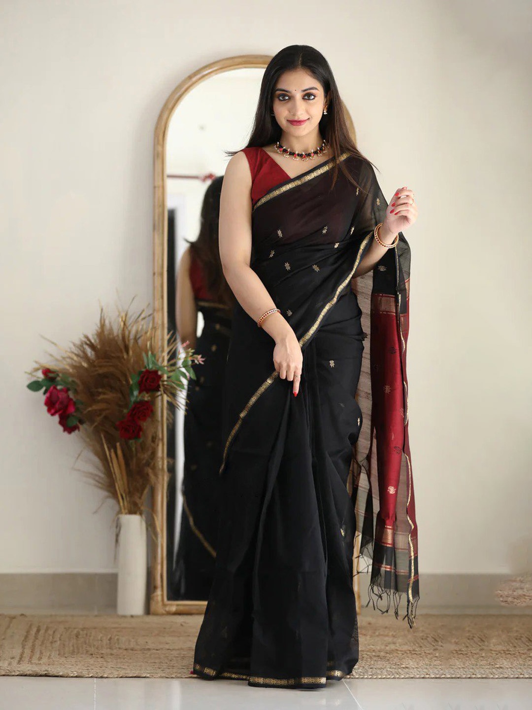 

Visit Wear Woven Design Ethnic Motifs Zari Kanjeevaram Saree, Black