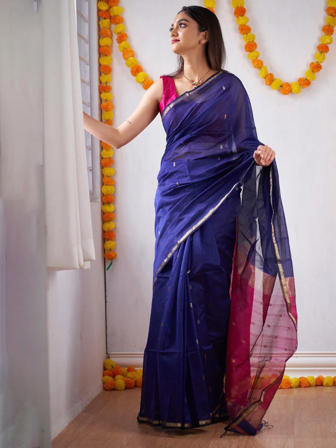 

Visit Wear Ethnic Motifs Woven Design Zari Kanjeevaram Saree, Blue