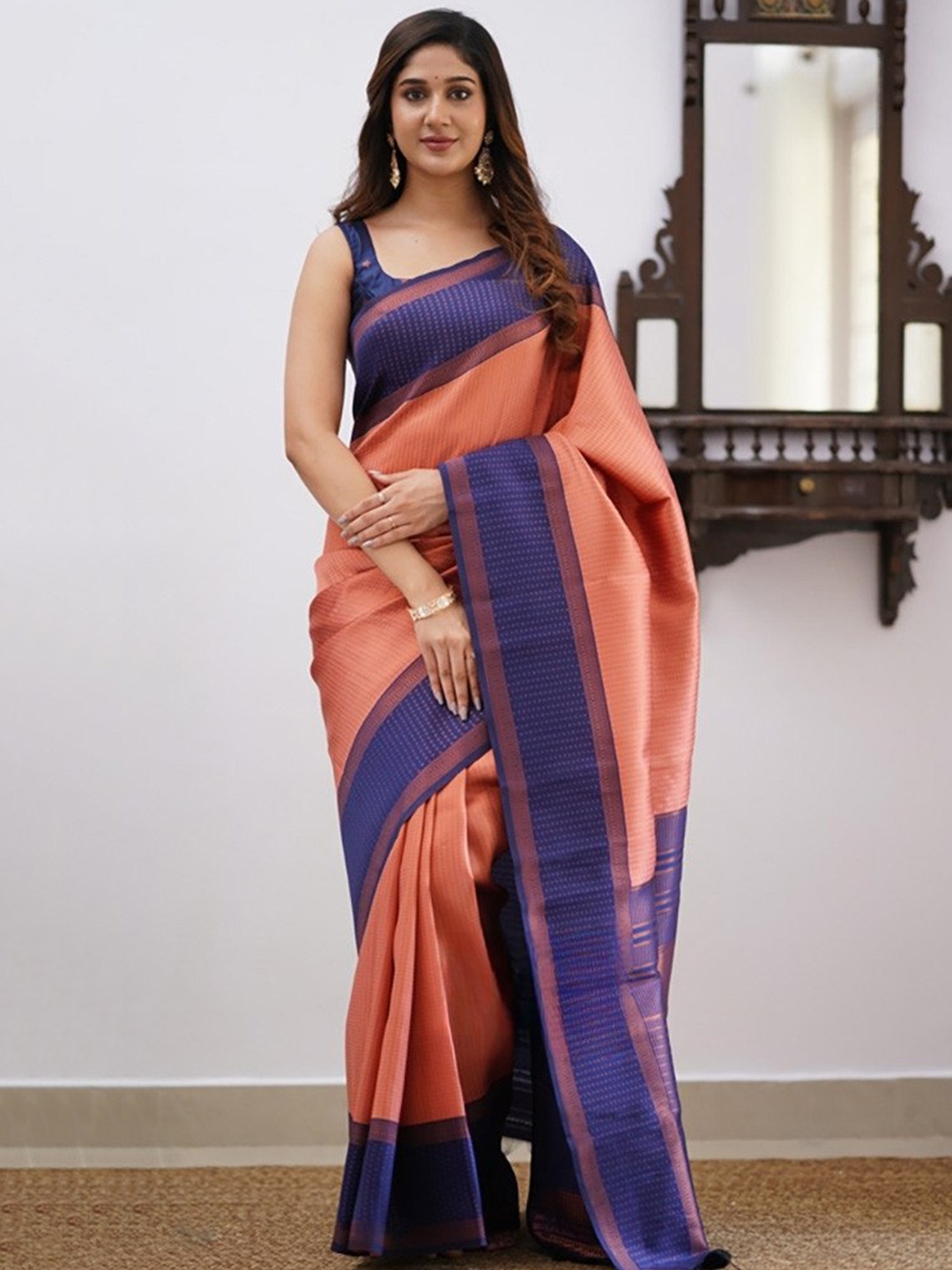 

Visit Wear Woven Design Zari Kanjeevaram Saree, Peach