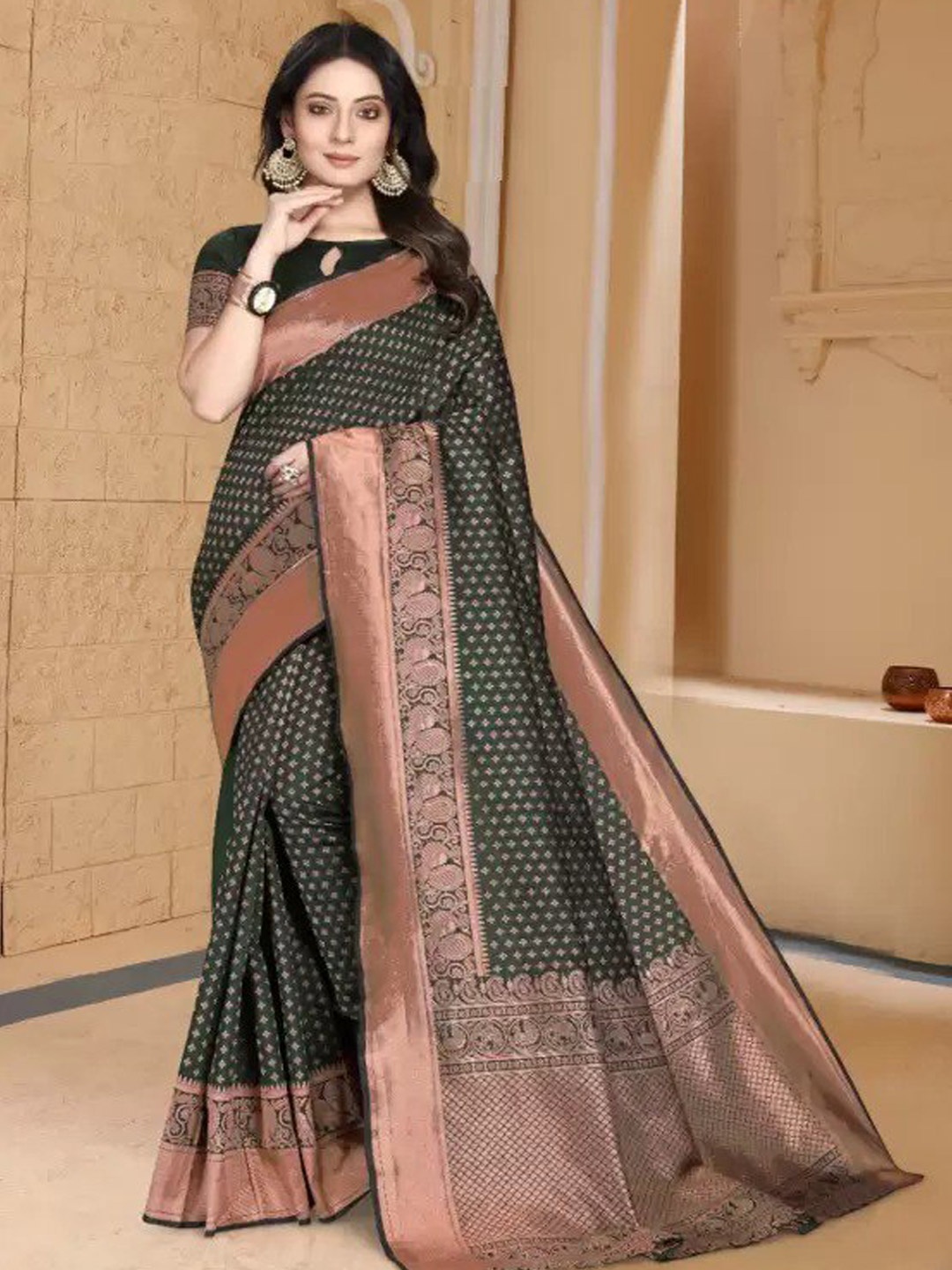 

Visit Wear Woven Design Ethnic Motifs Zari Banarasi Saree, Green