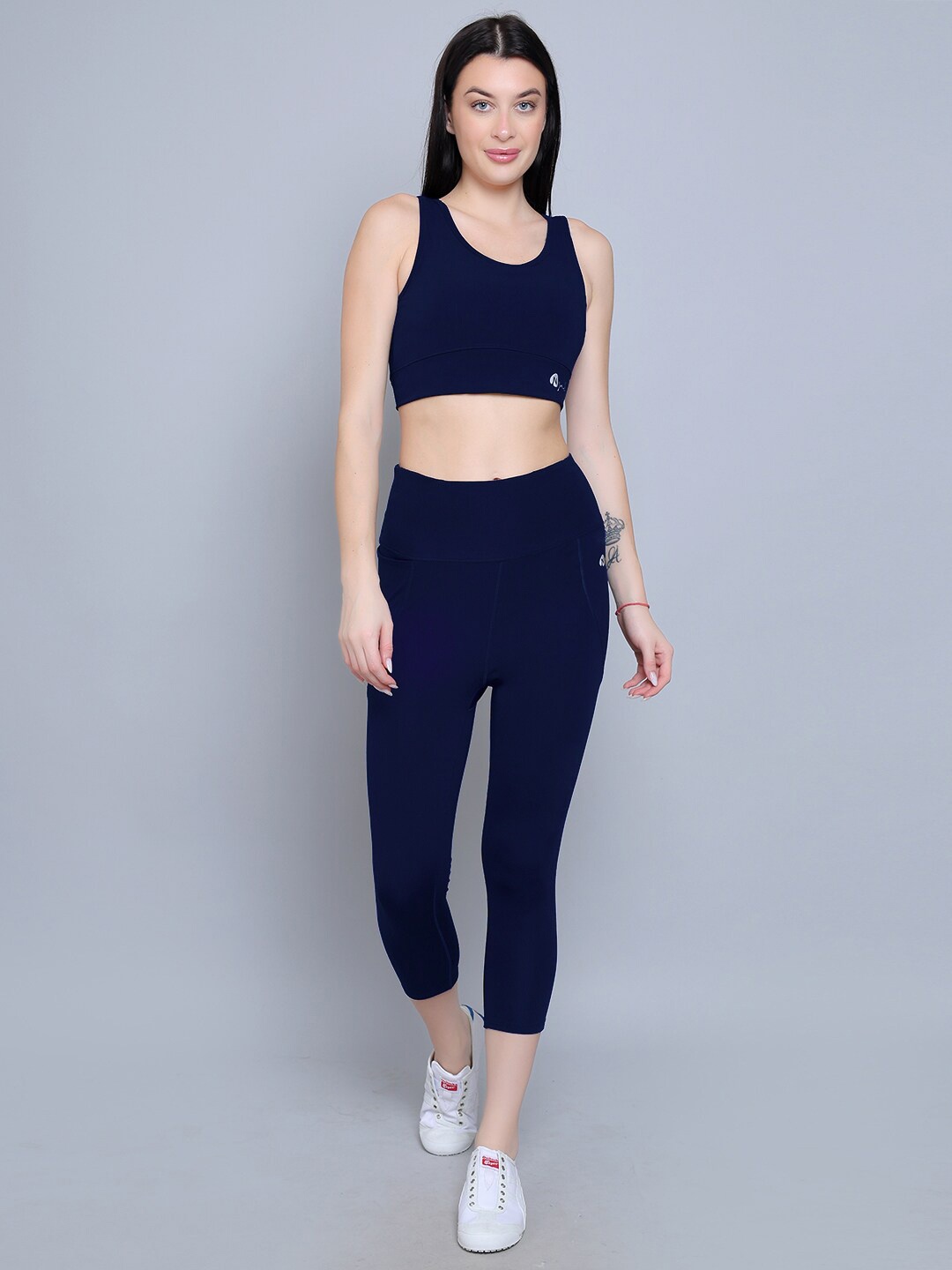 

N-Gal Tracksuit Fitness Yoga Exercise Crop Top Bra Co-ords, Navy blue