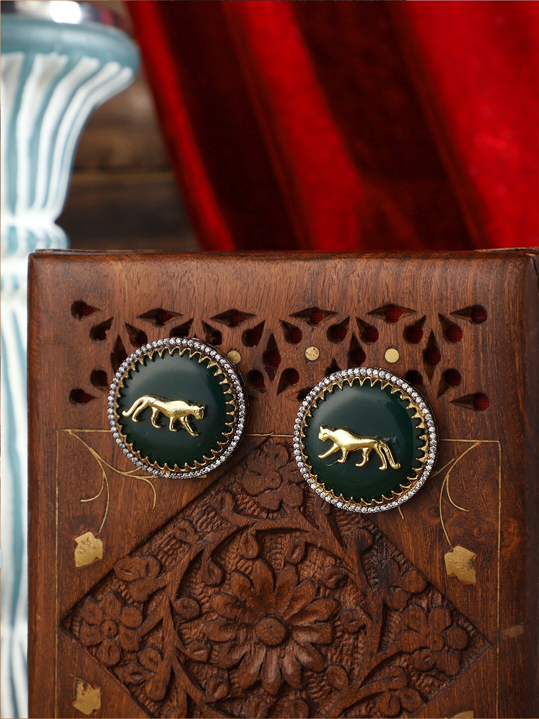 

PATOLA BY VJ Silver-Plated Stone-Studded Contemporary Studs Earrings