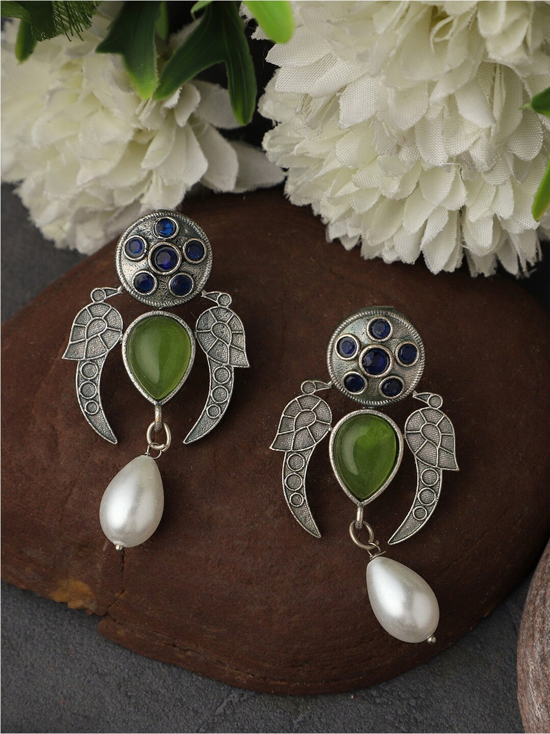 

PATOLA BY VJ Silver Plated Contemporary Drop Earrings