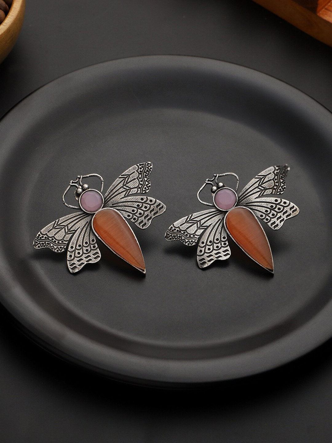 

PATOLA BY VJ Silver-Plated Stone-Studded Contemporary Studs Earrings