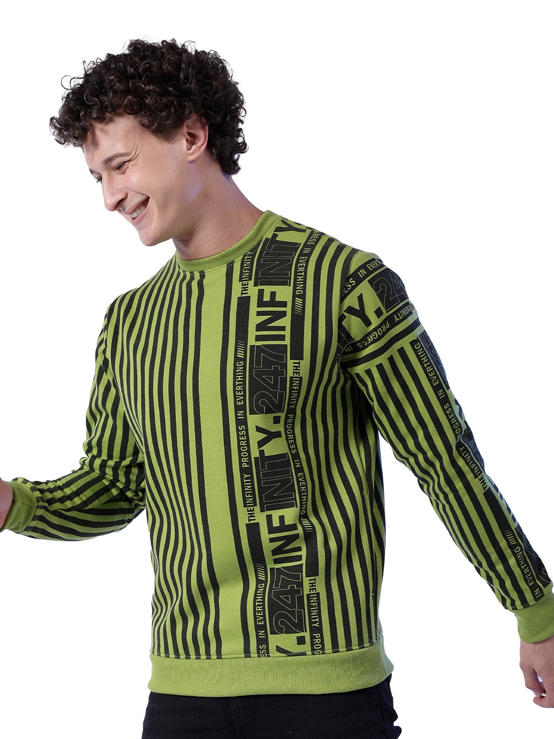 

The Indian Garage Co Men Round Neck Striped Pullover Sweatshirt, Green