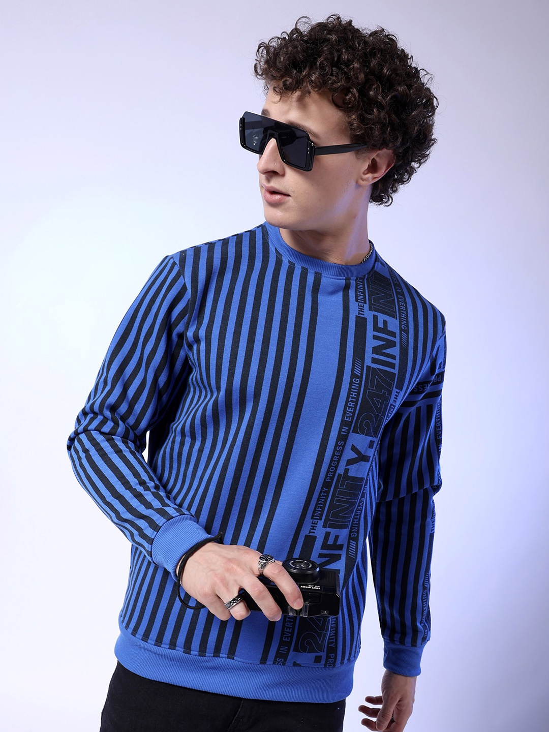 

The Indian Garage Co Vertical Striped Pullover Sweatshirt, Blue