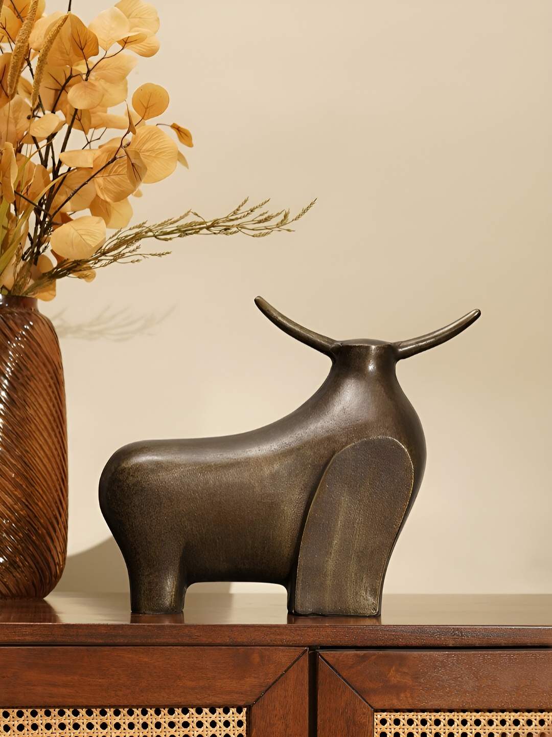 

Pure Home and Living Brown Antique Bull Figurine Showpiece