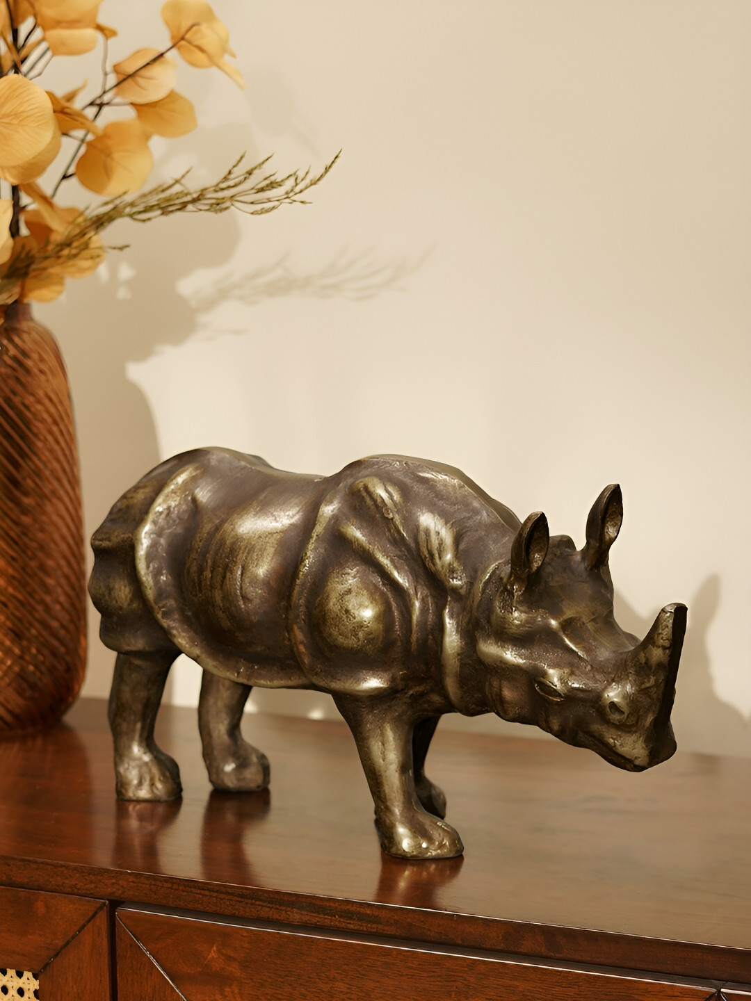 

Pure Home and Living Brown Antique Rhinoceros Figurine Showpiece