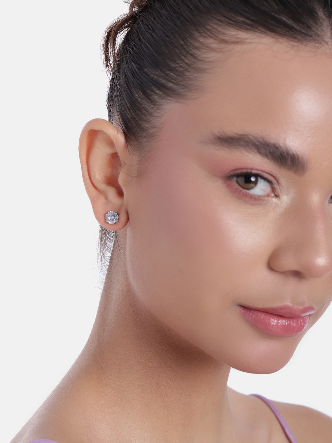 

DressBerry Women Silver-Plated Crystal Studded Circular Studs Earrings