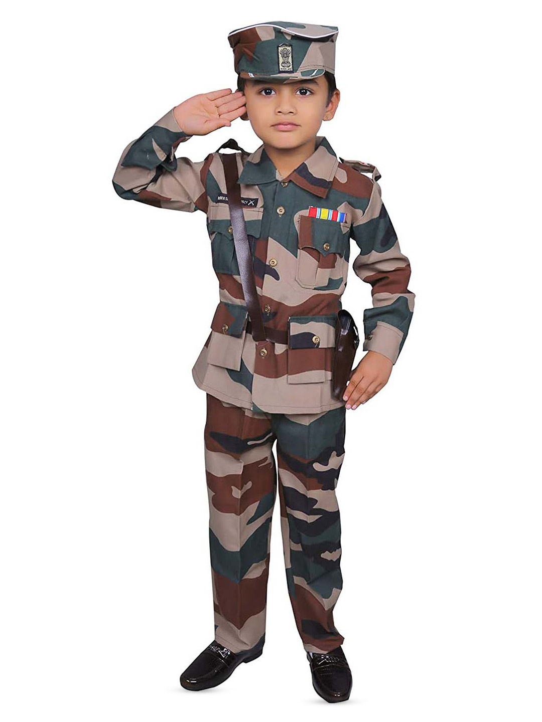 

BAESD Kids Camouflage Printed Indian Army Shirt With Trousers, Beige