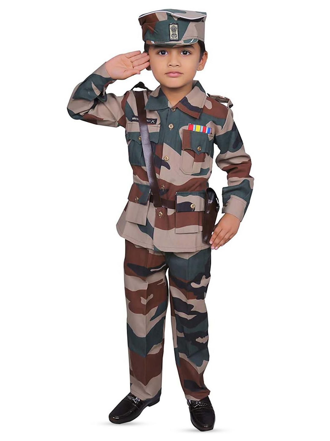 

BAESD Kids Camouflage Printed Indian Army Costume Shirt with Trousers, Beige