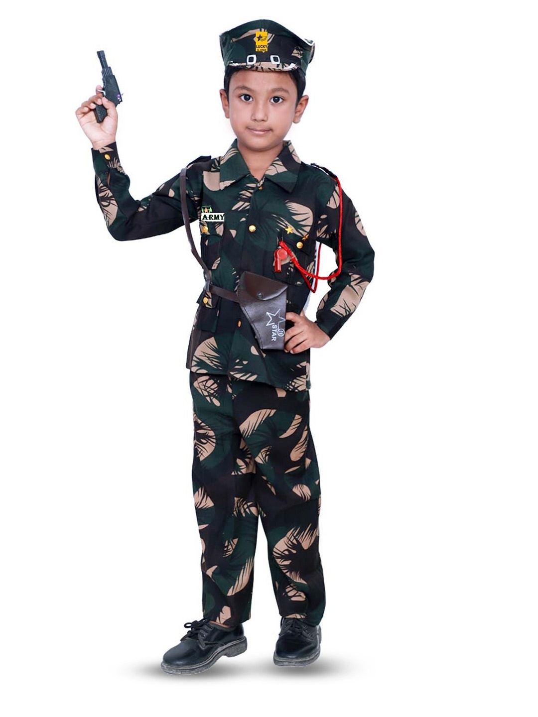 

BAESD Kids Camouflage Printed Indian Army Costume Shirt with Trousers, Green