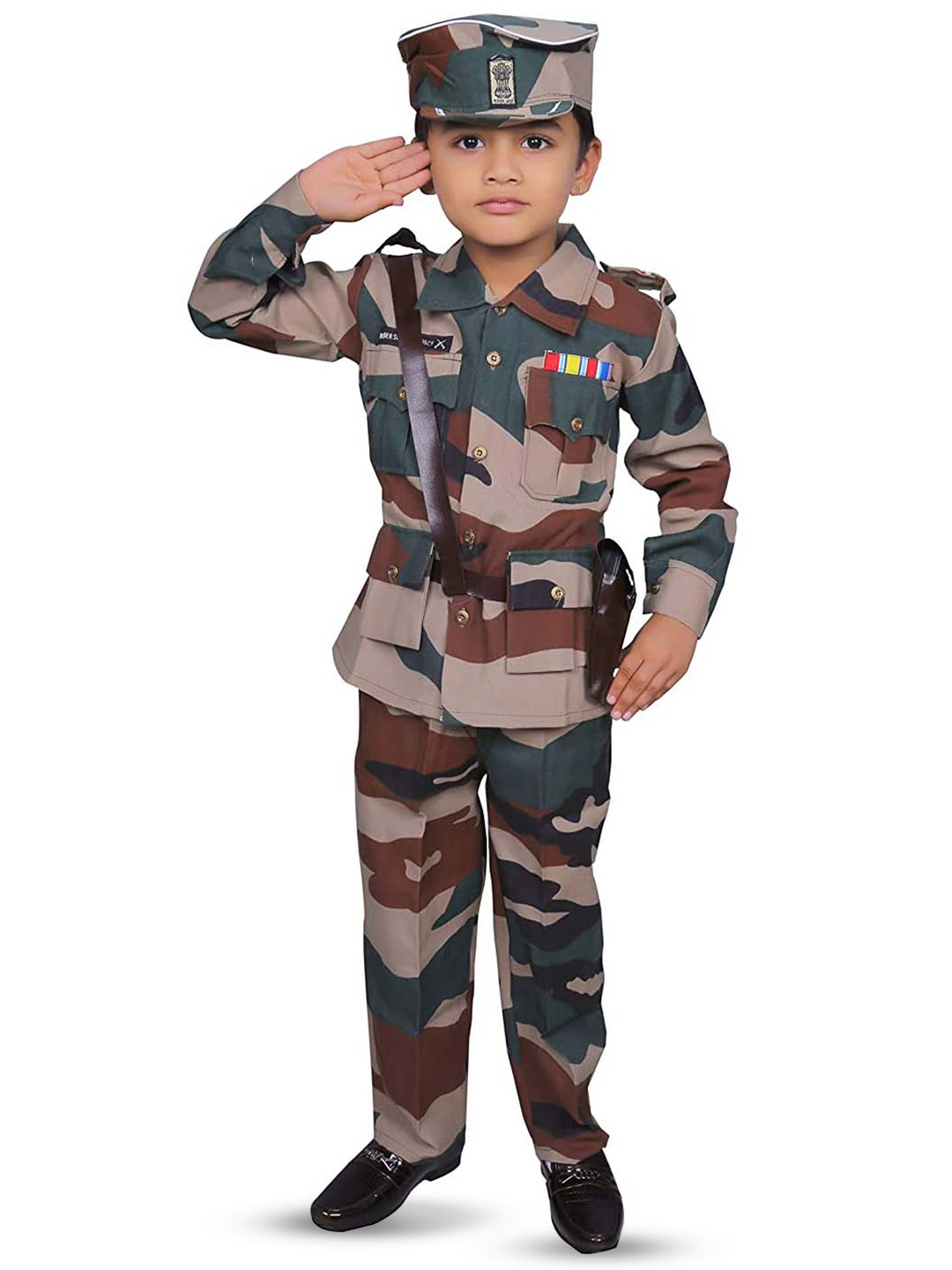

BAESD Kids Camouflage Printed Indian Army Costume Shirt with Trousers, Beige