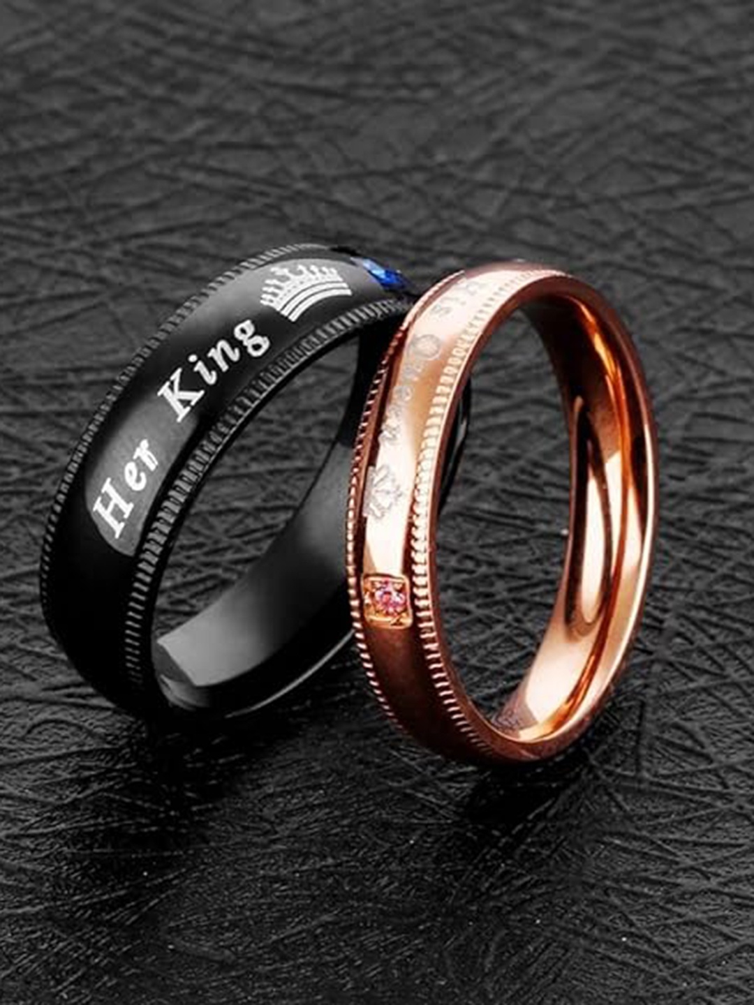 

KRYSTALZ Set of 2 Copper -Plated Cubic Zirconia Studded Couple Ring