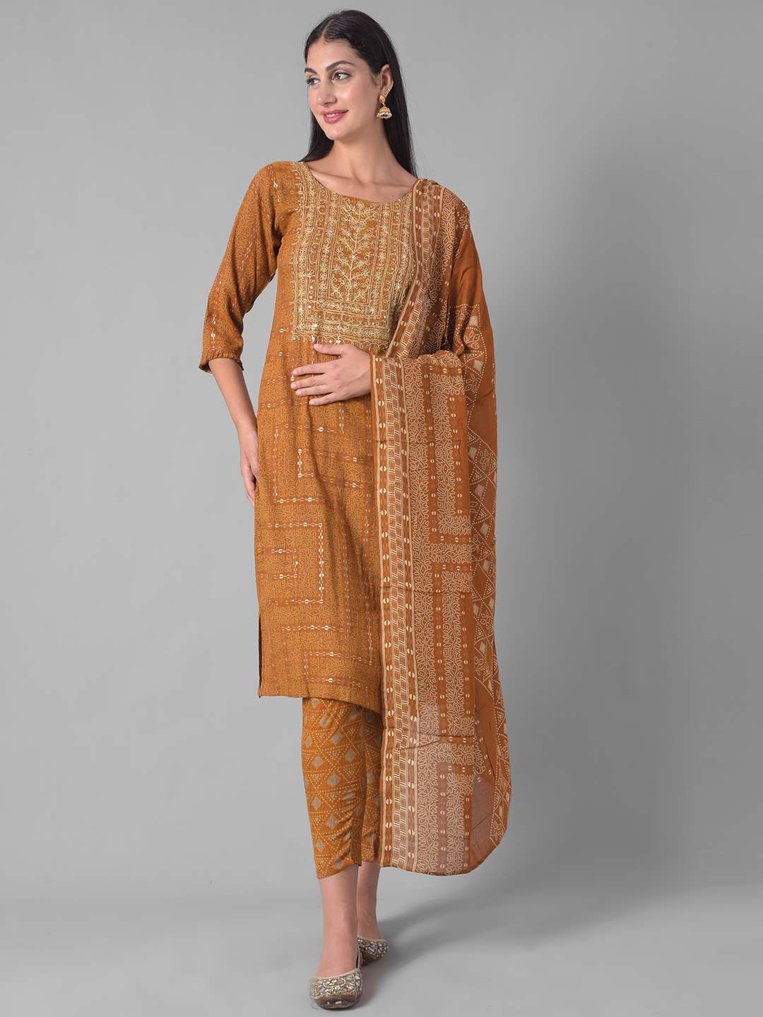 

Dollar Missy Round neck Floral Regular Kurta with Trousers & With Dupatta, Mustard