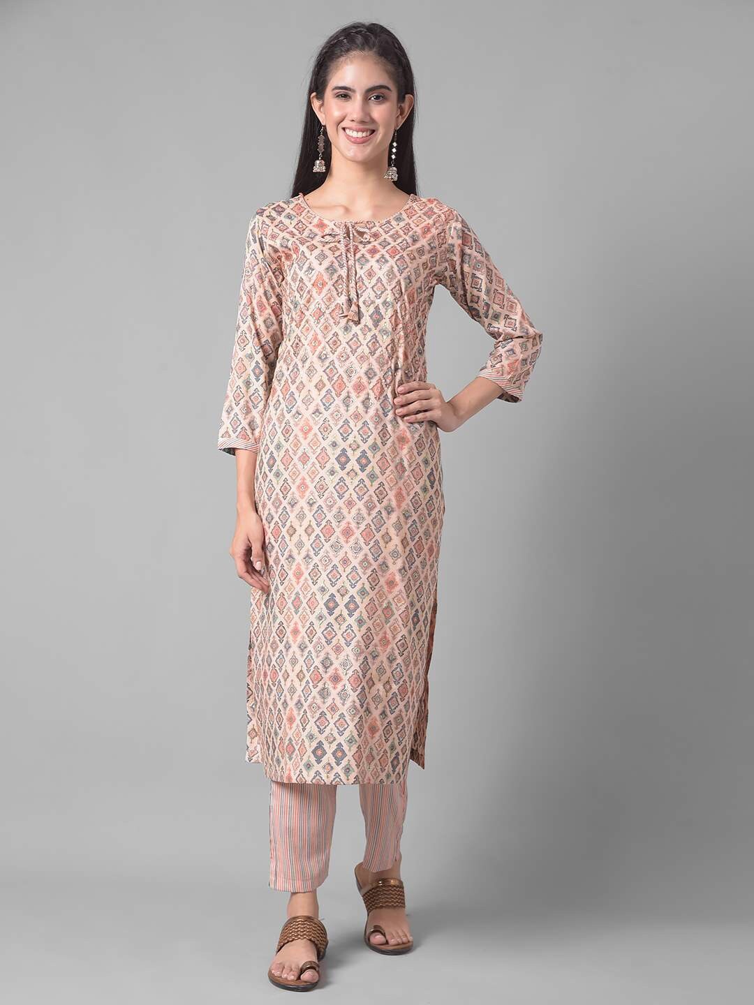 

Dollar Missy Round neck Geometric Printed Regular Kurta with Salwar, Orange