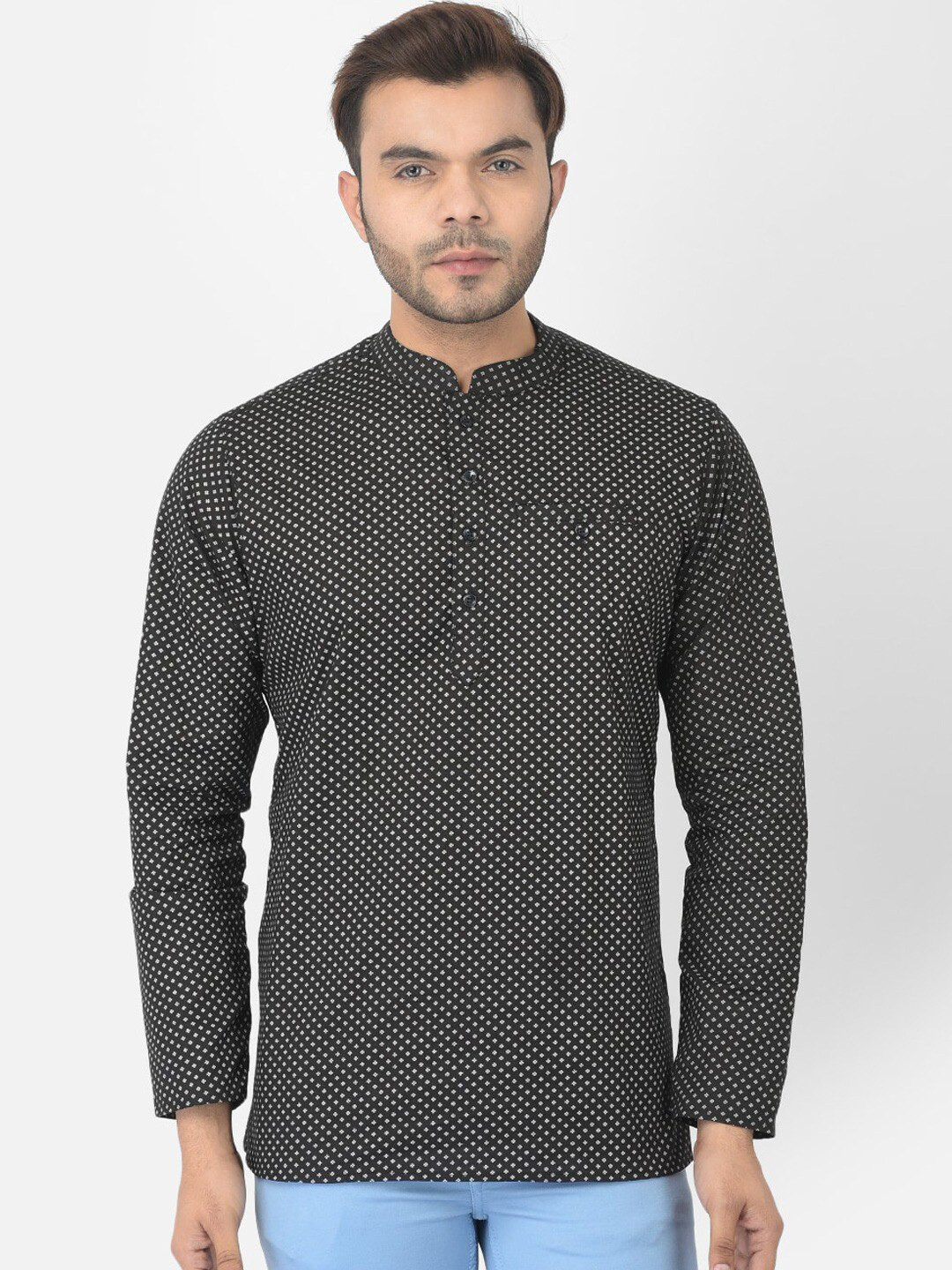 

DEYANN Geometric Printed Pure Cotton Straight Kurta, Black