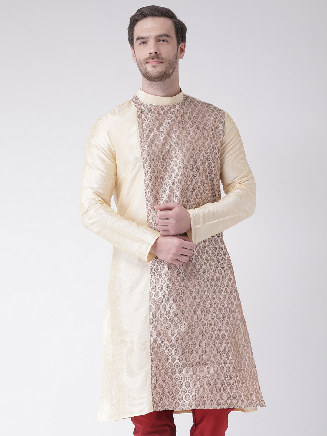 

DEYANN Ethnic Motifs Woven Design Jacquard Silk Straight Kurta, Cream