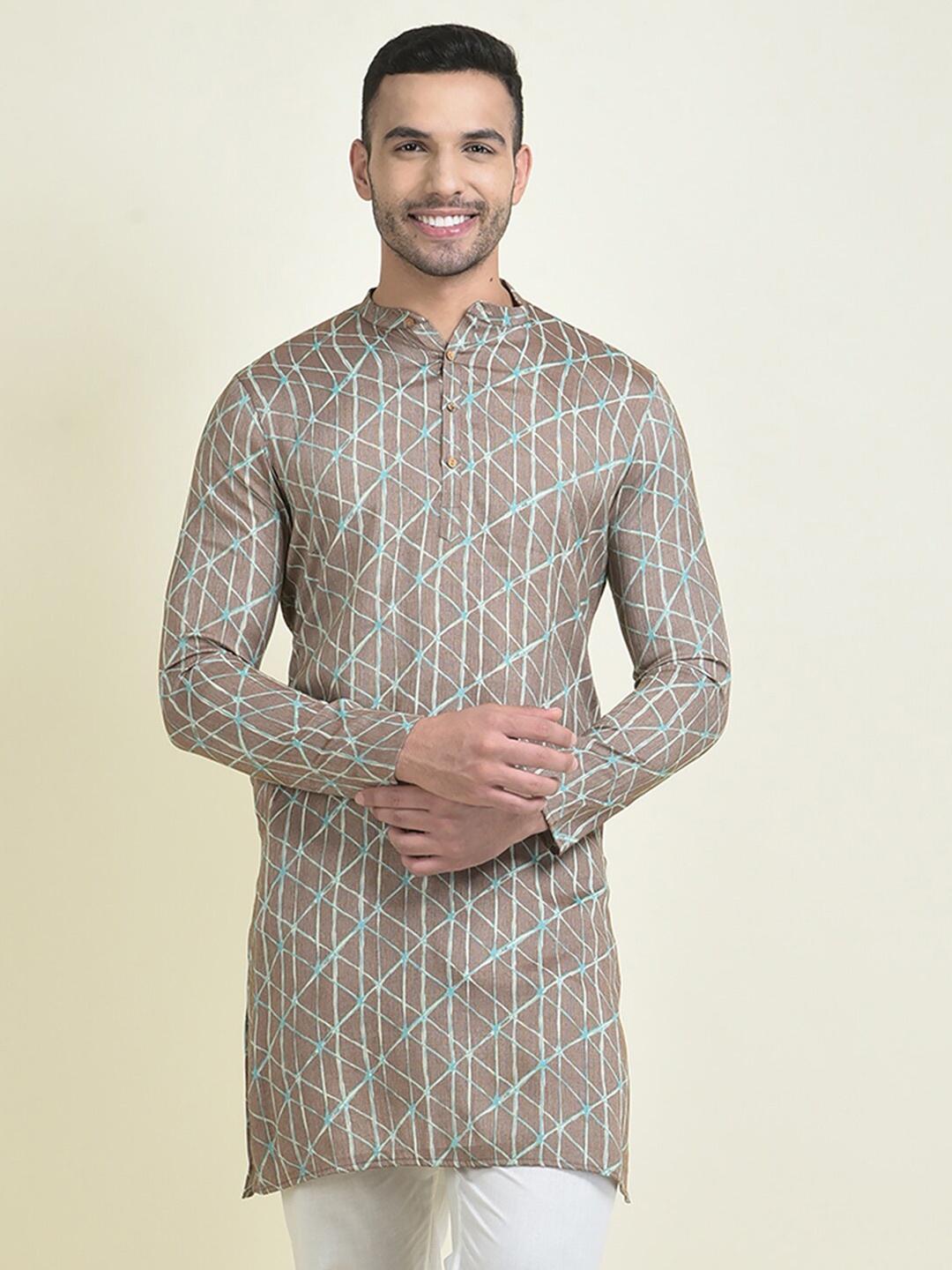 

DEYANN Geometric Printed Pure Cotton Straight Kurta, Brown