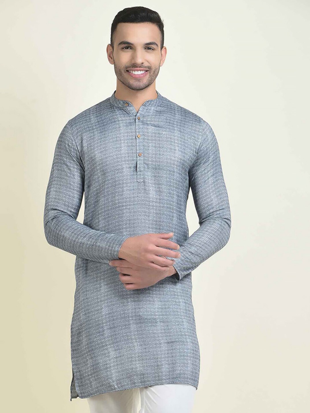 

DEYANN Printed Straight Pure Cotton Kurta, Silver