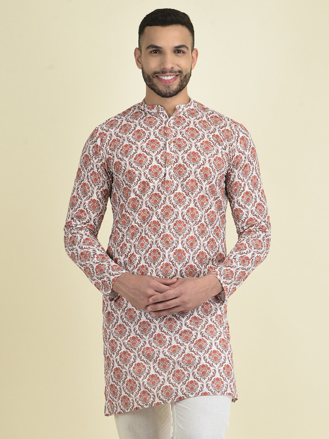 

DEYANN Ethnic Motifs Embroidered Chikankari Detailed Straight Kurta, Peach