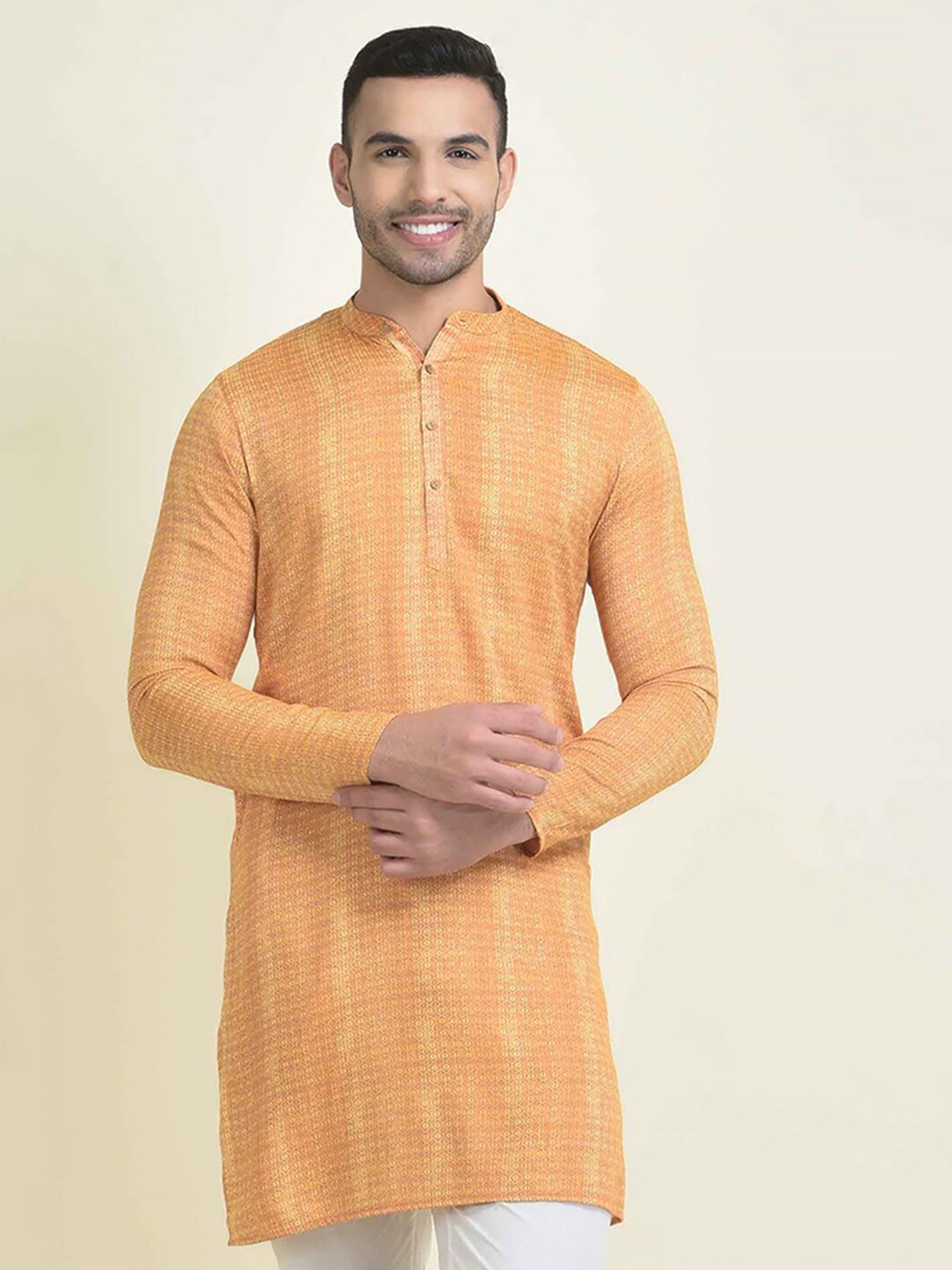 

DEYANN Geometric Printed Straight Pure Cotton Kurta, Yellow