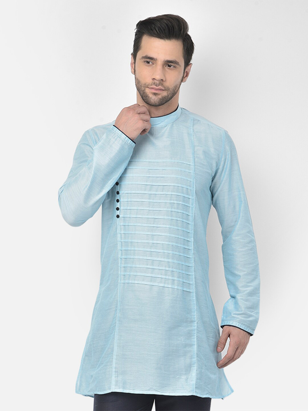 

DEYANN Band Collar Straight Kurta, Blue