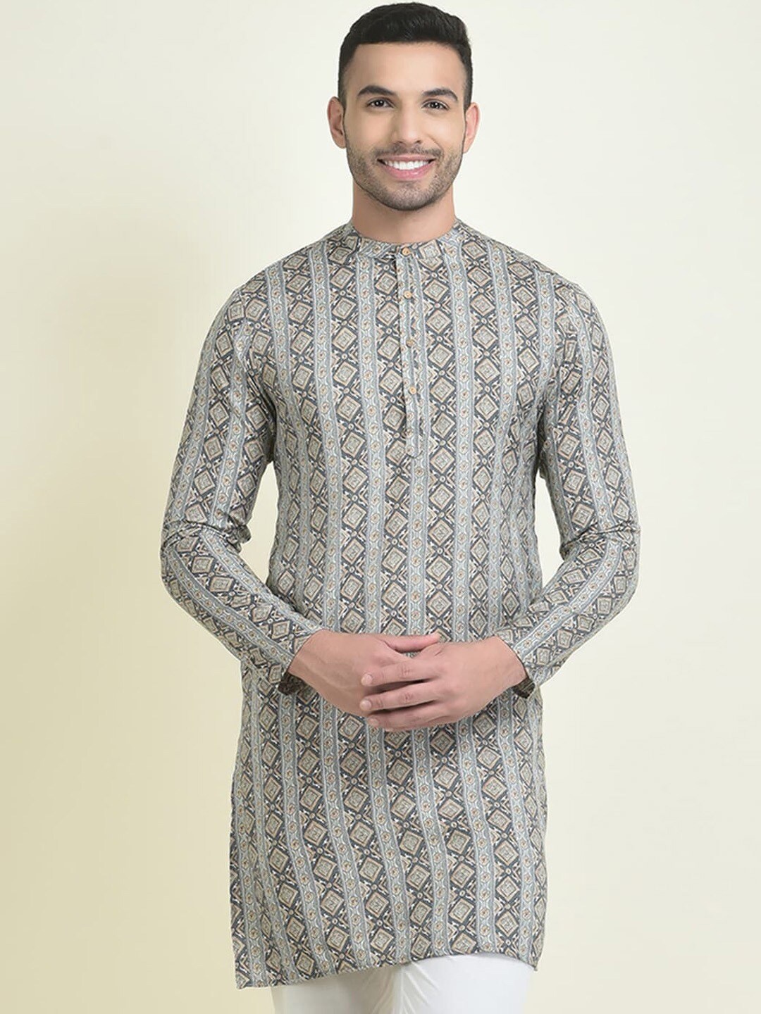 

DEYANN Geometric Printed Pure Cotton Straight Kurta, Grey