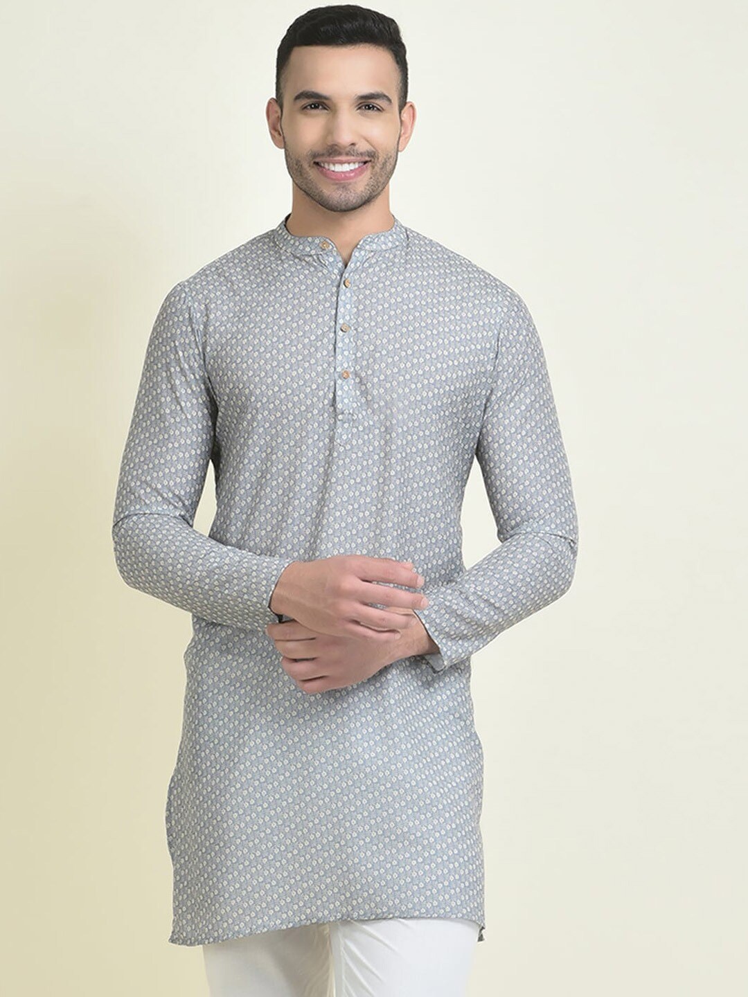

DEYANN Floral Printed Pure Cotton Straight Kurta, Grey