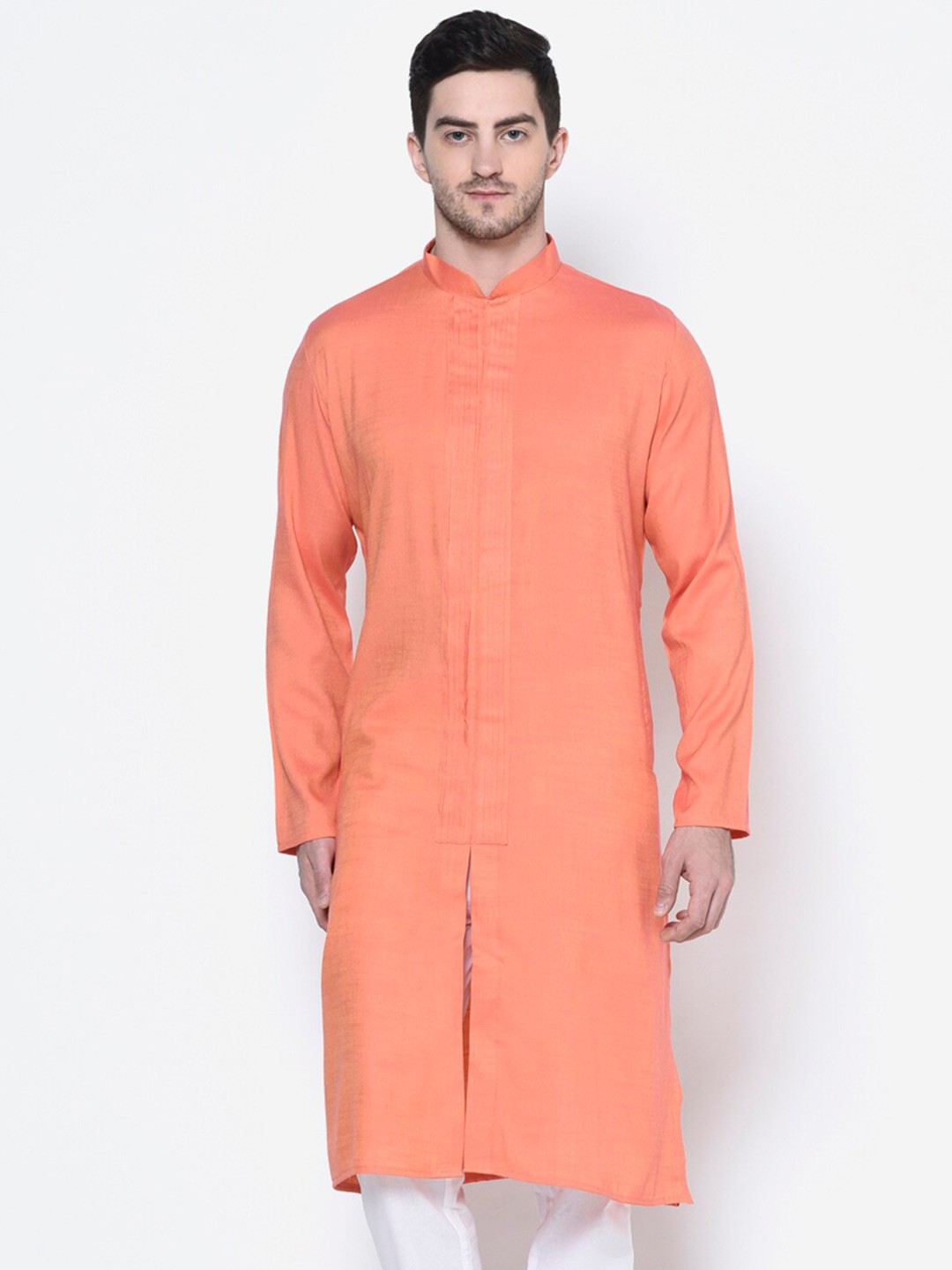 

DEYANN Mandarin Collar Straight Pure Cotton Kurta, Peach