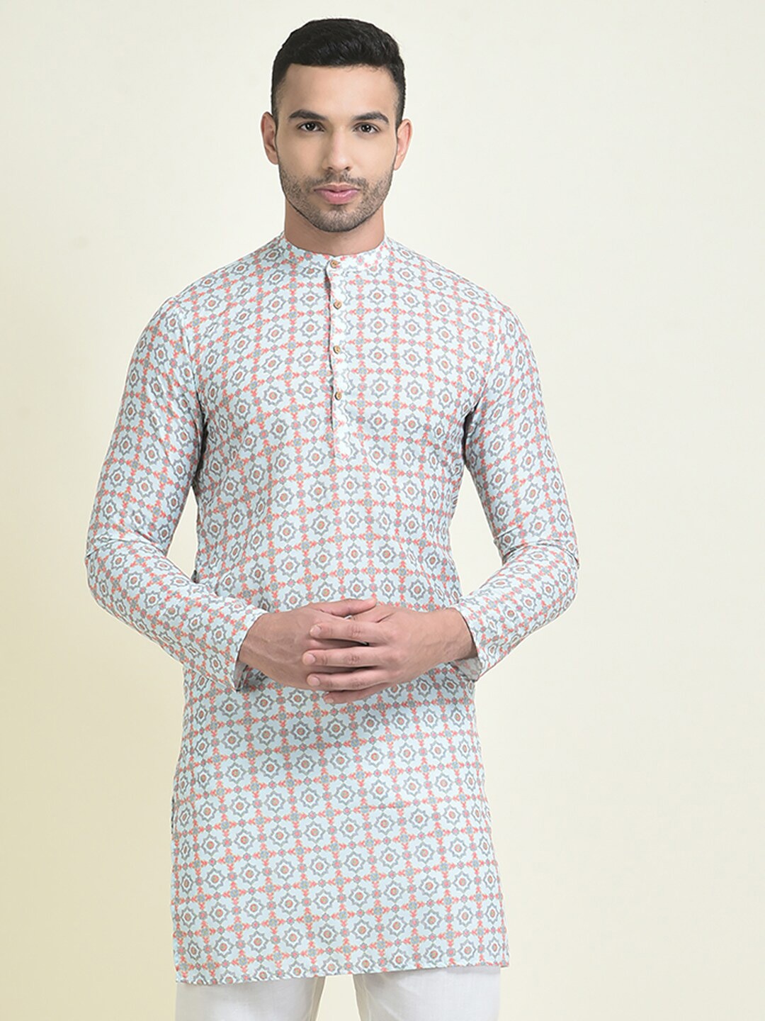 

DEYANN Ethnic Motifs Printed Straight Pure Cotton Kurta, Blue