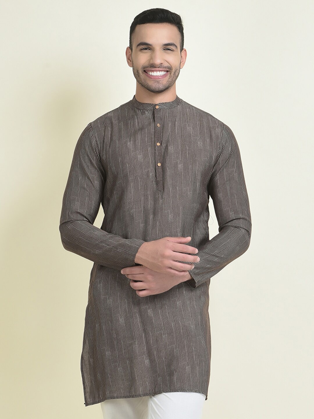 

DEYANN Printed Straight Pure Cotton Kurta, Brown