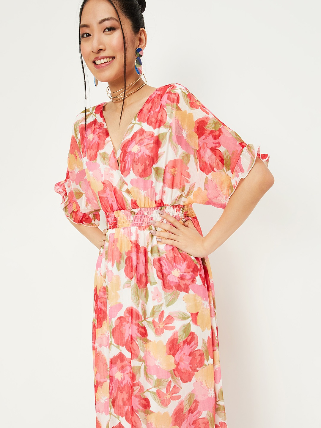 

max White Floral Printed Fit & Flare Maxi Dress