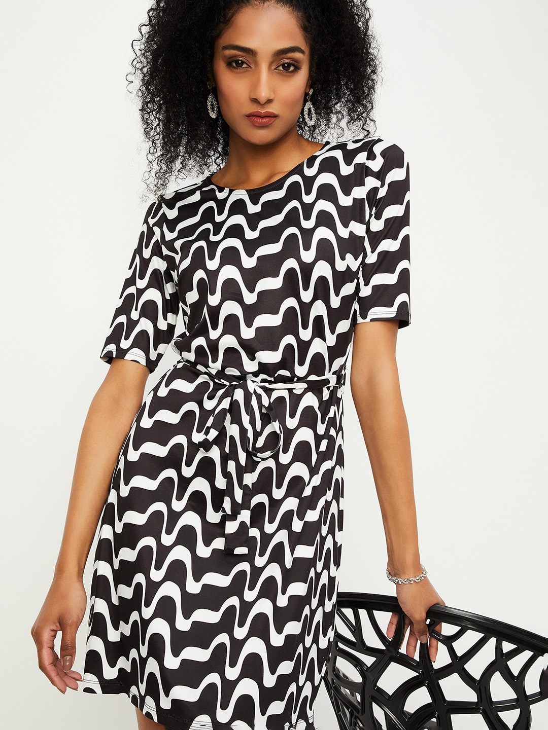 

max Women Geometric Printed Fit & Flare Dress, Black