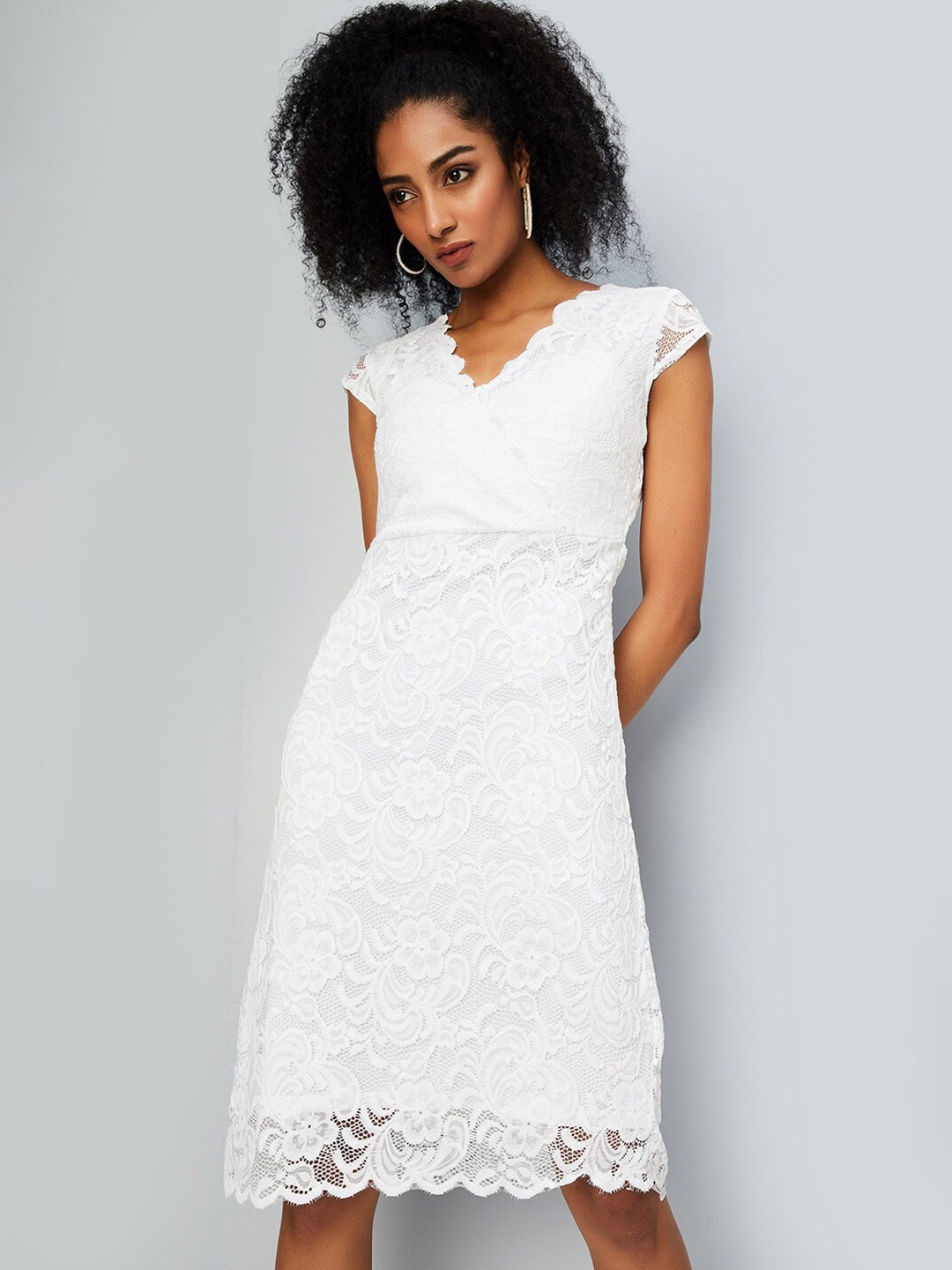 

max Self Design V-Neck Wrap Dress, White