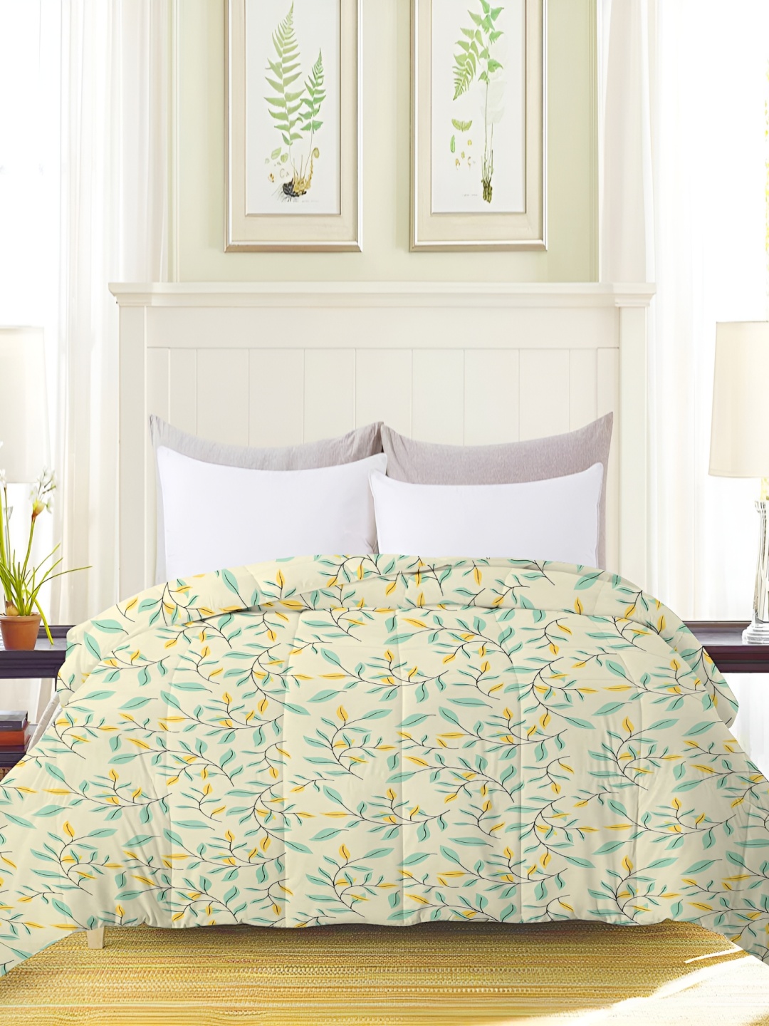 

bsb home Green & Yellow Floral Printed Heavy Winter 210 GSM Double Bed Comforter