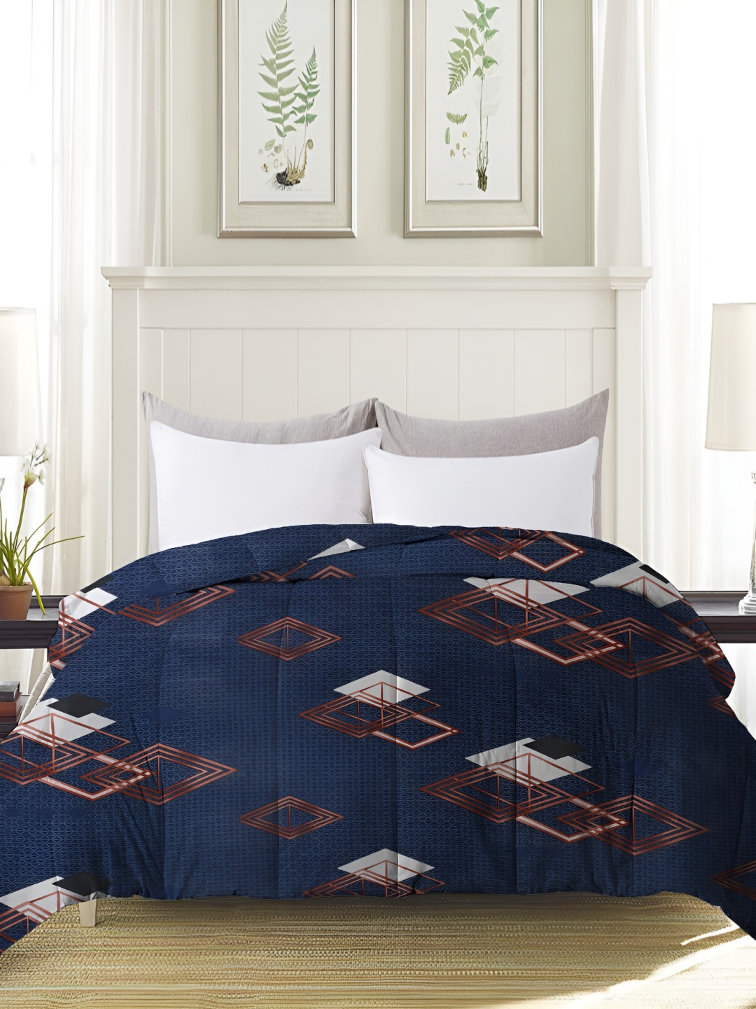 

bsb home Navy Blue & White Geometric Printed Heavy Winter 210 GSM Double Bed Comforter