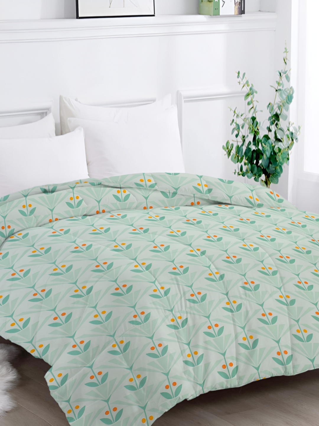 

bsb home Green & Orange Floral Printed Heavy Winter 210 GSM Double Bed Comforter