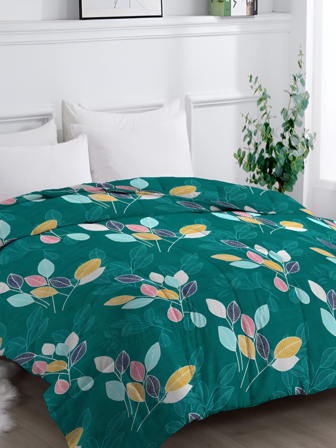 

bsb home Green & Blue Floral Printed Heavy Winter 210 GSM Double Bed Comforter