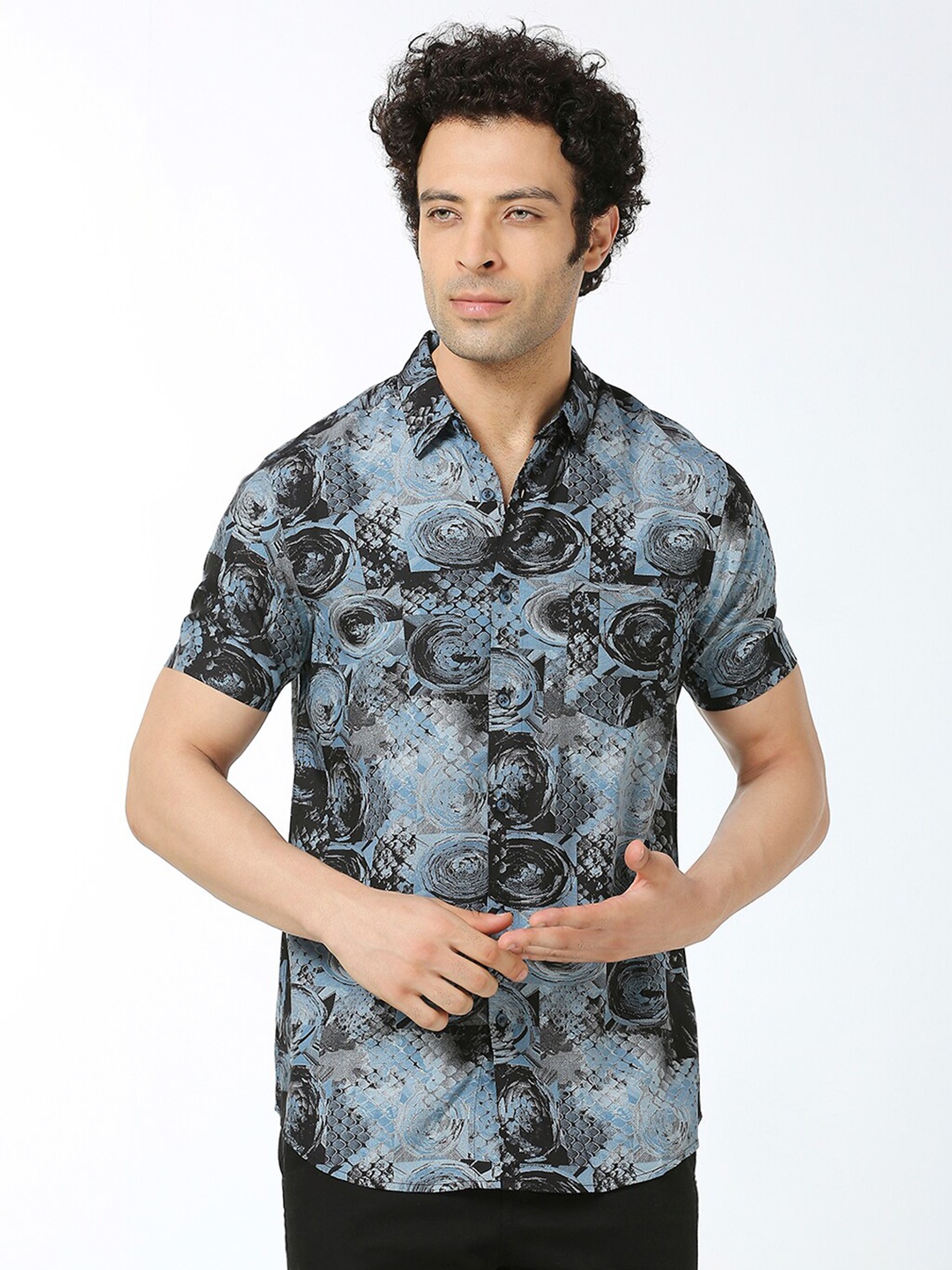 

VALEN CLUB Geometric Printed India Slim Fit Pure Cotton Casual Shirt, Blue